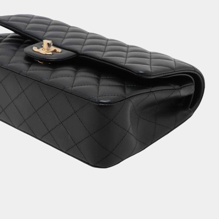 Pre Owned Chanel Black Medium Classic Lambskin Double Flap