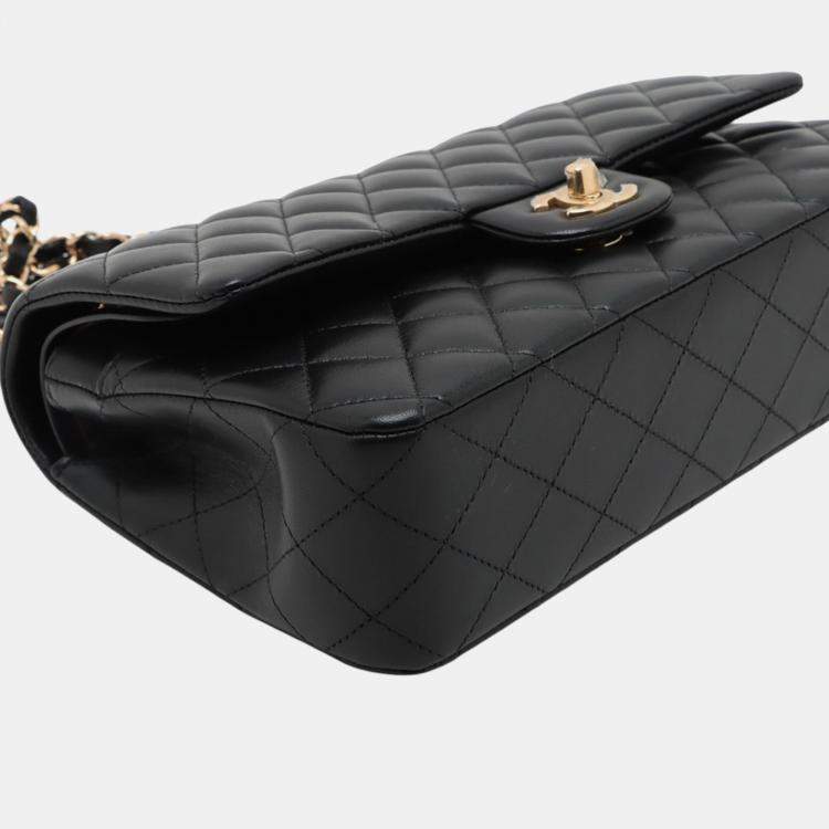 Pre Owned Chanel Black Medium Classic Lambskin Double Flap
