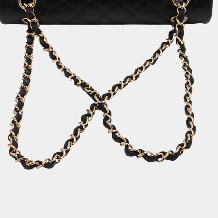Pre Owned Chanel Black Medium Classic Lambskin Double Flap
