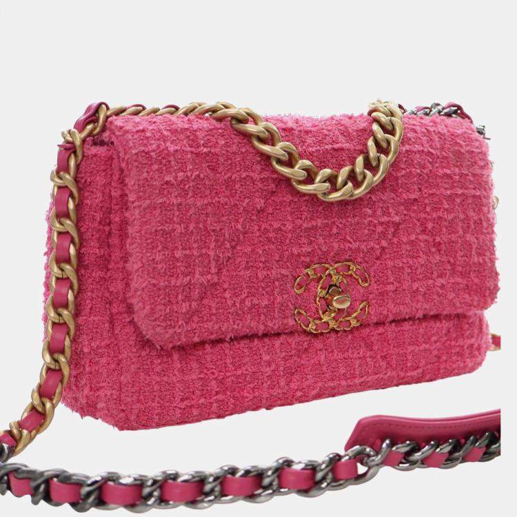 Pre Owned Chanel Pink Medium Tweed 19 Flap