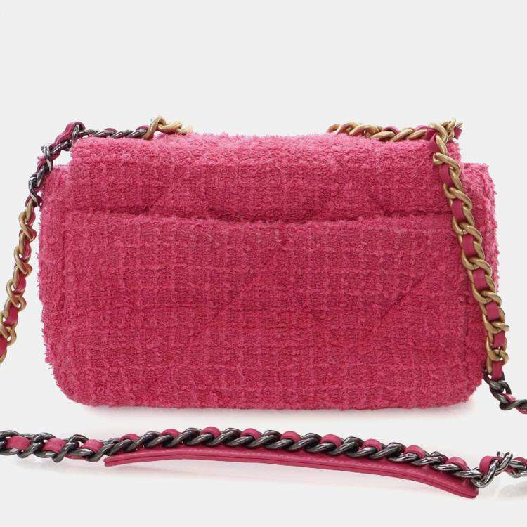 Pre Owned Chanel Pink Medium Tweed 19 Flap