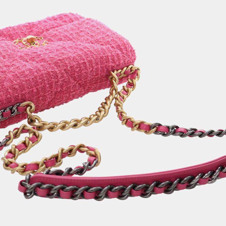 Pre Owned Chanel Pink Medium Tweed 19 Flap