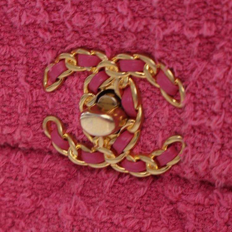 Pre Owned Chanel Pink Medium Tweed 19 Flap