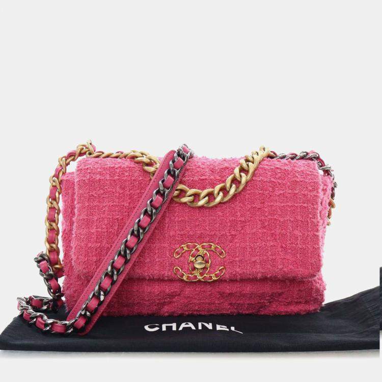 Pre Owned Chanel Pink Medium Tweed 19 Flap