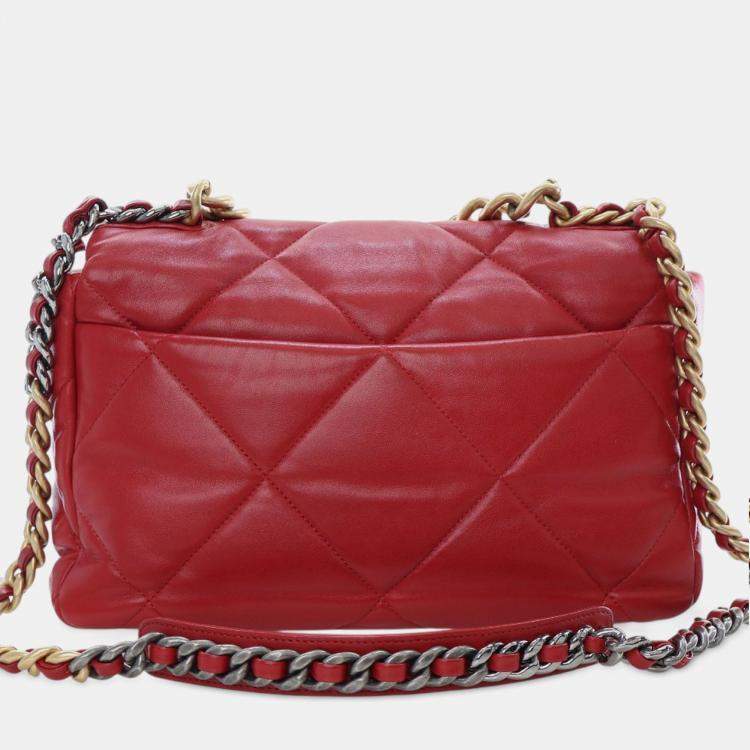 Pre Owned Chanel Red Large Lambskin 19 Flap