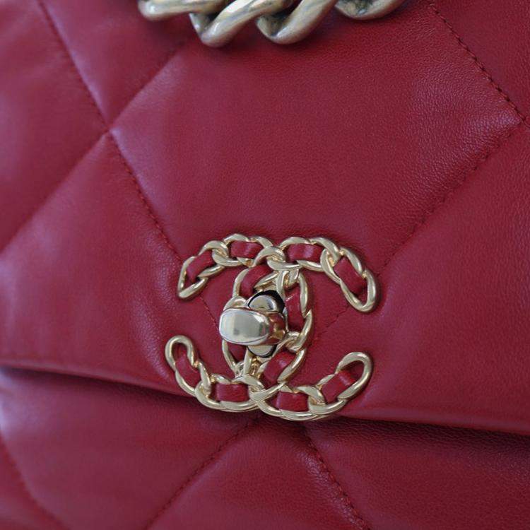 Pre Owned Chanel Red Large Lambskin 19 Flap