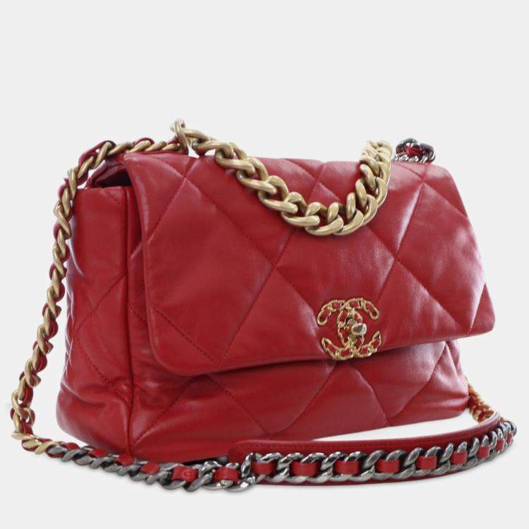 Pre Owned Chanel Red Large Lambskin 19 Flap