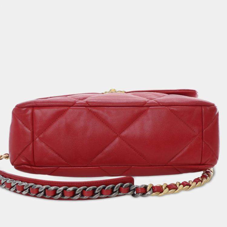 Pre Owned Chanel Red Large Lambskin 19 Flap