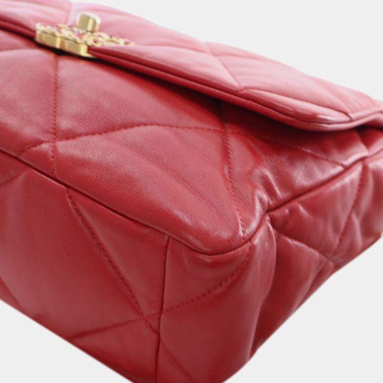 Pre Owned Chanel Red Large Lambskin 19 Flap