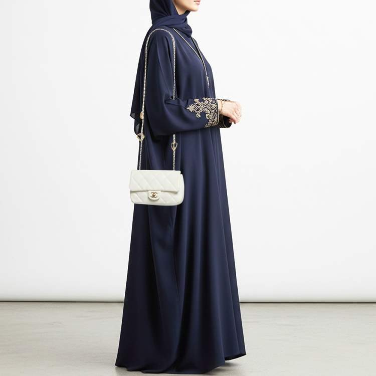 Pre Owned Chanel Heart Charm Classic Single New Mini White Quilted Leather Flap Bag