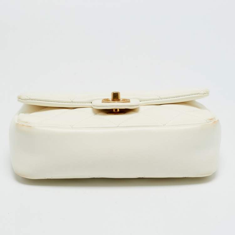 Pre Owned Chanel Heart Charm Classic Single New Mini White Quilted Leather Flap Bag