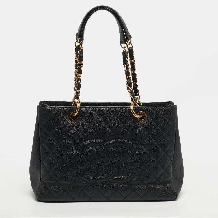 Pre Owned Chanel GST Black Caviar Quilted Leather Tote