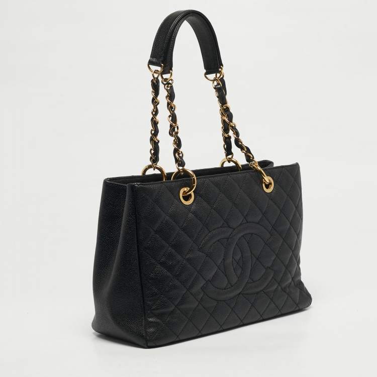 Pre Owned Chanel GST Black Caviar Quilted Leather Tote