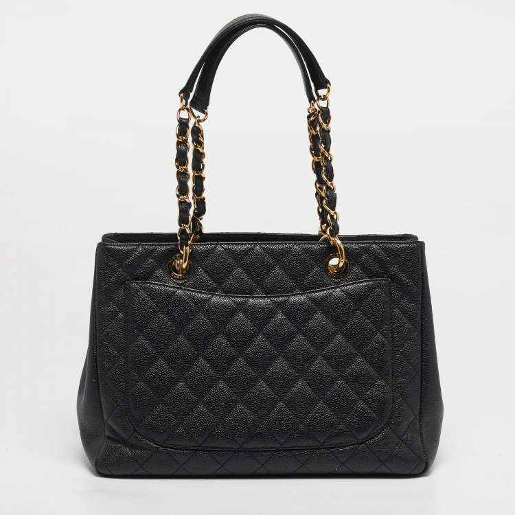 Pre Owned Chanel GST Black Caviar Quilted Leather Tote