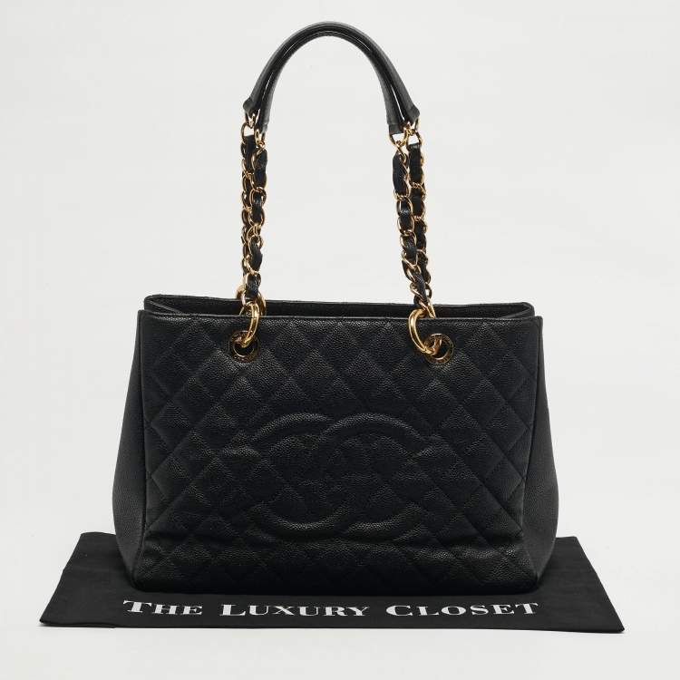 Pre Owned Chanel GST Black Caviar Quilted Leather Tote