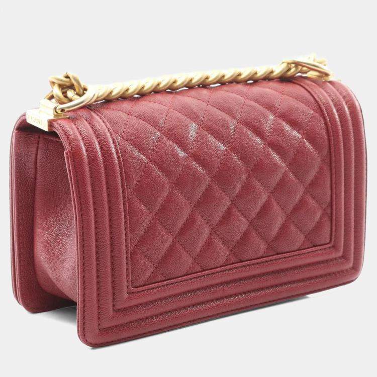 Pre Owned Chanel Boy Chanel Small Shoulder Bag In Calfskin Leather Red