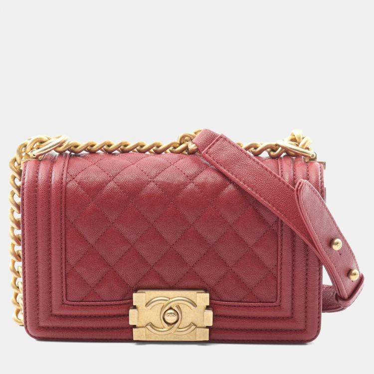 Pre Owned Chanel Boy Chanel Small Shoulder Bag In Calfskin Leather Red