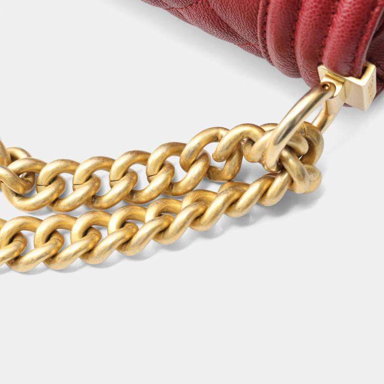 Pre Owned Chanel Boy Chanel Small Shoulder Bag In Calfskin Leather Red