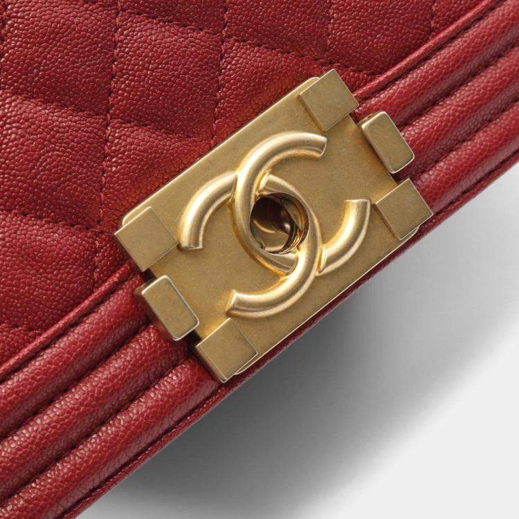 Pre Owned Chanel Boy Chanel Small Shoulder Bag In Calfskin Leather Red