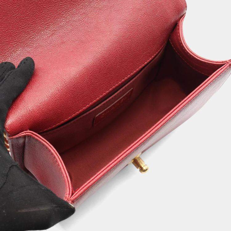 Pre Owned Chanel Boy Chanel Small Shoulder Bag In Calfskin Leather Red