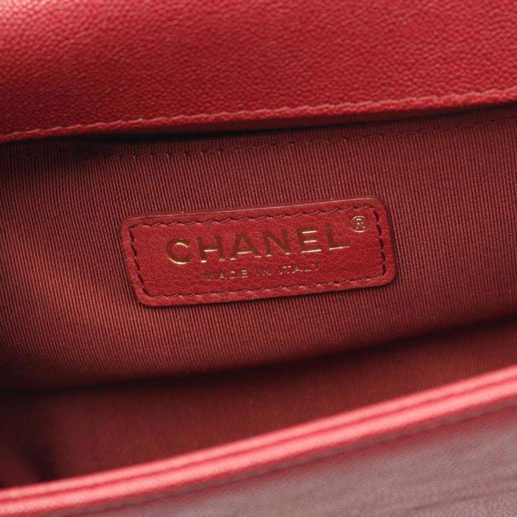 Pre Owned Chanel Boy Chanel Small Shoulder Bag In Calfskin Leather Red