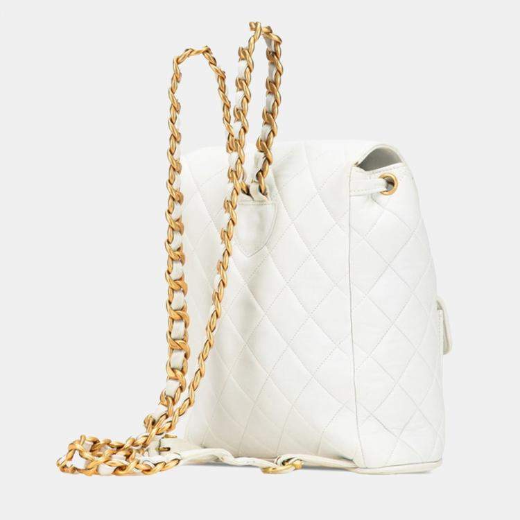 Pre Owned Chanel Matelasse Coco Mark Chain Backpack In White Lambskin