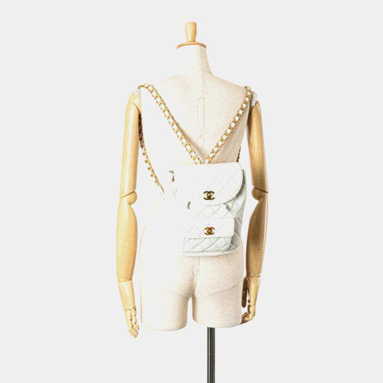 Pre Owned Chanel Matelasse Coco Mark Chain Backpack In White Lambskin