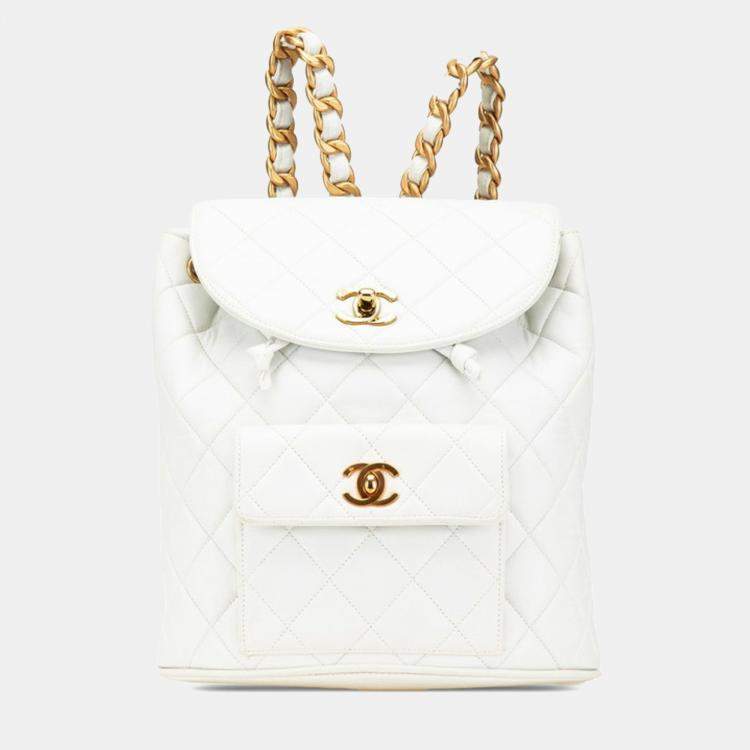 Pre Owned Chanel Matelasse Coco Mark Chain Backpack In White Lambskin