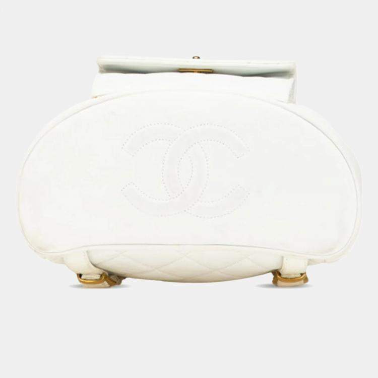 Pre Owned Chanel Matelasse Coco Mark Chain Backpack In White Lambskin