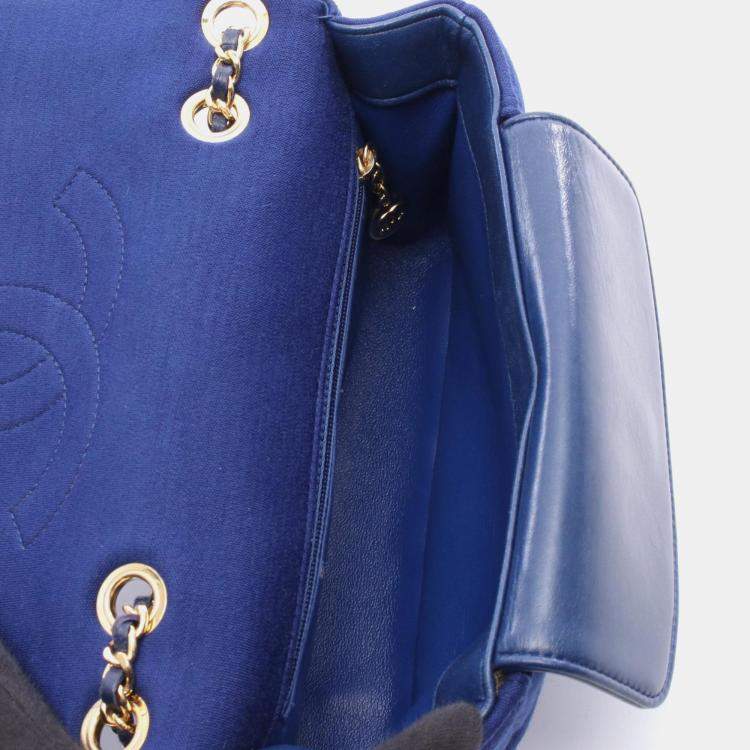 Pre Owned Chanel Matelasse Diana Flap Shoulder Bag Cotton And Jersey Blue