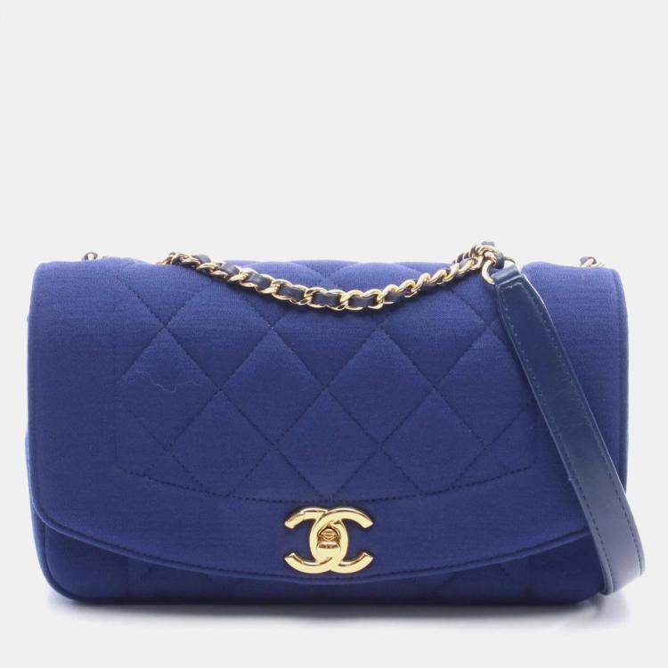 Pre Owned Chanel Matelasse Diana Flap Shoulder Bag Cotton And Jersey Blue