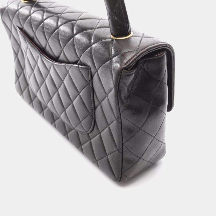 Pre Owned Chanel Matelasse Parent-Child Handbag Lambskin Leather Black