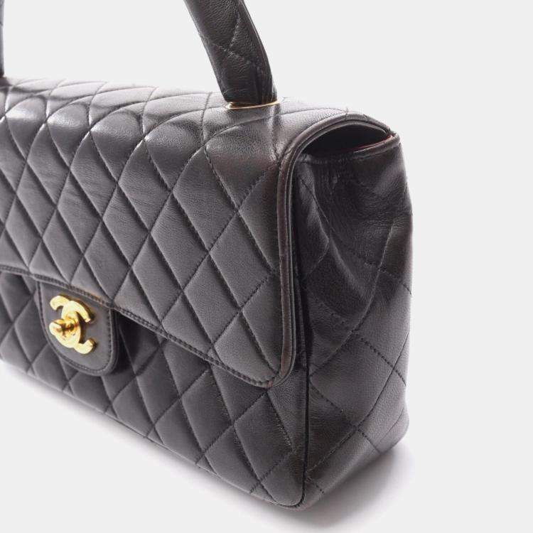 Pre Owned Chanel Matelasse Parent-Child Handbag Lambskin Leather Black