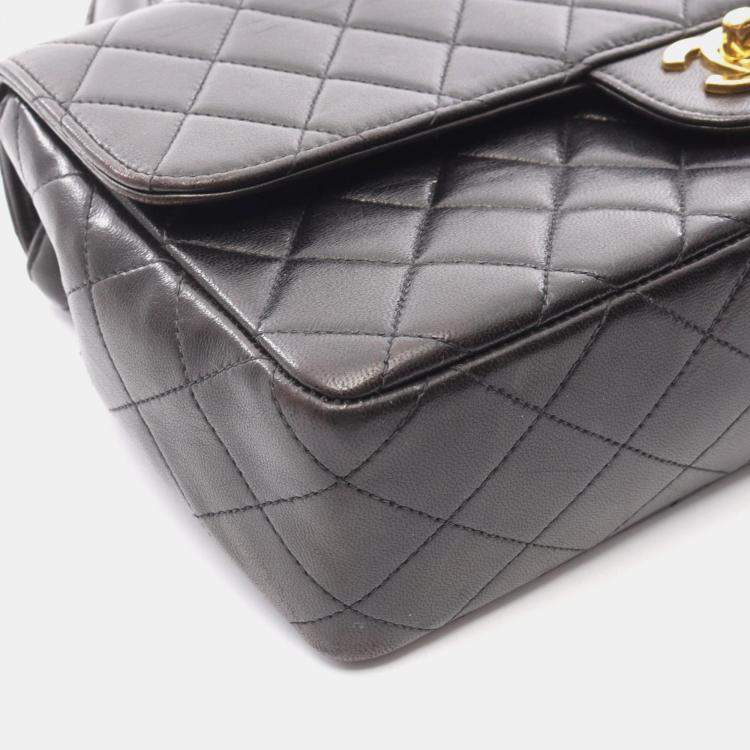 Pre Owned Chanel Matelasse Parent-Child Handbag Lambskin Leather Black