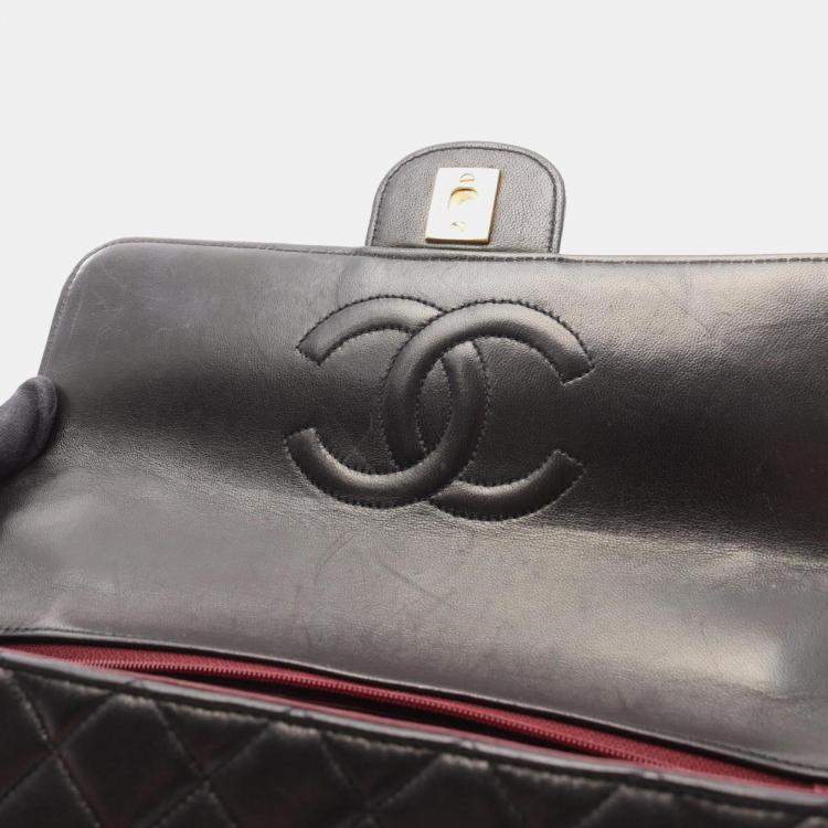 Pre Owned Chanel Matelasse Parent-Child Handbag Lambskin Leather Black