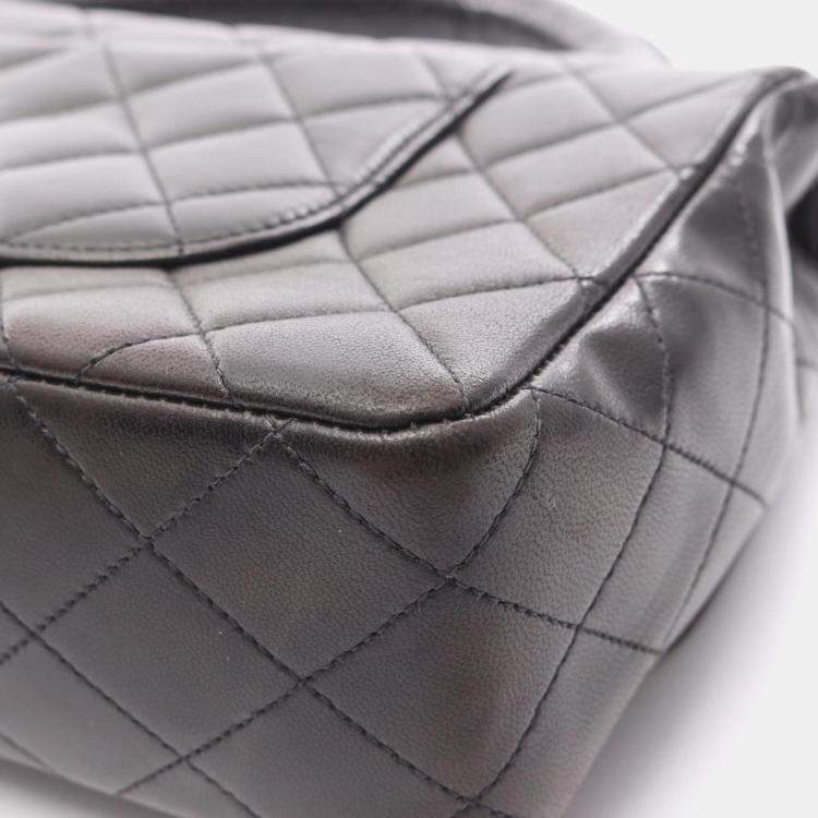 Pre Owned Chanel Matelasse Parent-Child Handbag Lambskin Leather Black