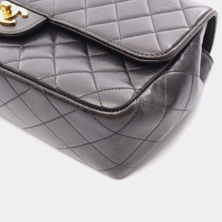 Pre Owned Chanel Matelasse Parent-Child Handbag Lambskin Leather Black