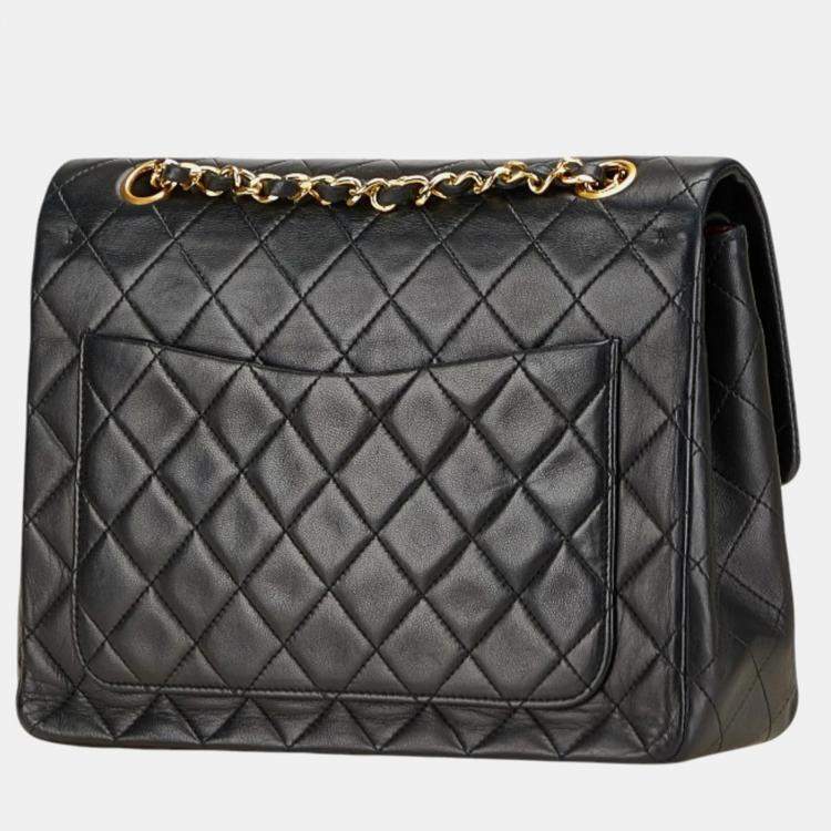 Pre Owned Chanel Matelasse Coco Mark Double Flap Shoulder Bag In Black And Gold Lambskin