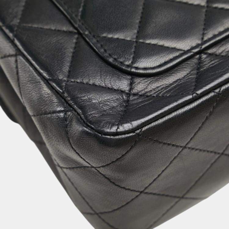 Pre Owned Chanel Matelasse Coco Mark Double Flap Shoulder Bag In Black And Gold Lambskin