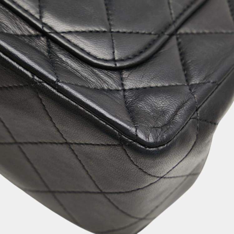 Pre Owned Chanel Matelasse Coco Mark Double Flap Shoulder Bag In Black And Gold Lambskin