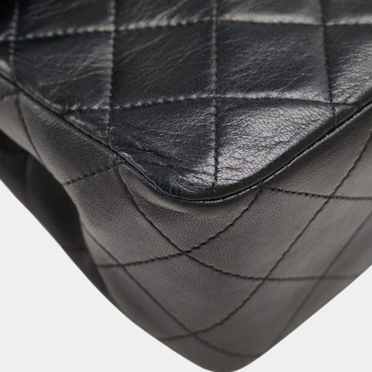 Pre Owned Chanel Matelasse Coco Mark Double Flap Shoulder Bag In Black And Gold Lambskin