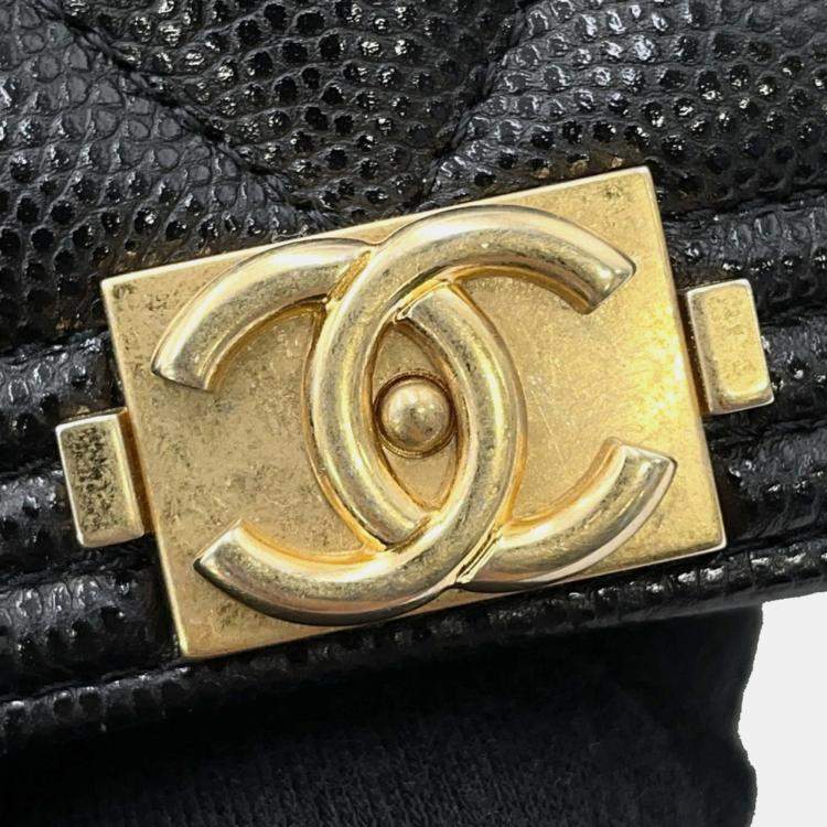 Pre Owned Chanel Chain Wallet Boy Matelasse Coco Mark Black
