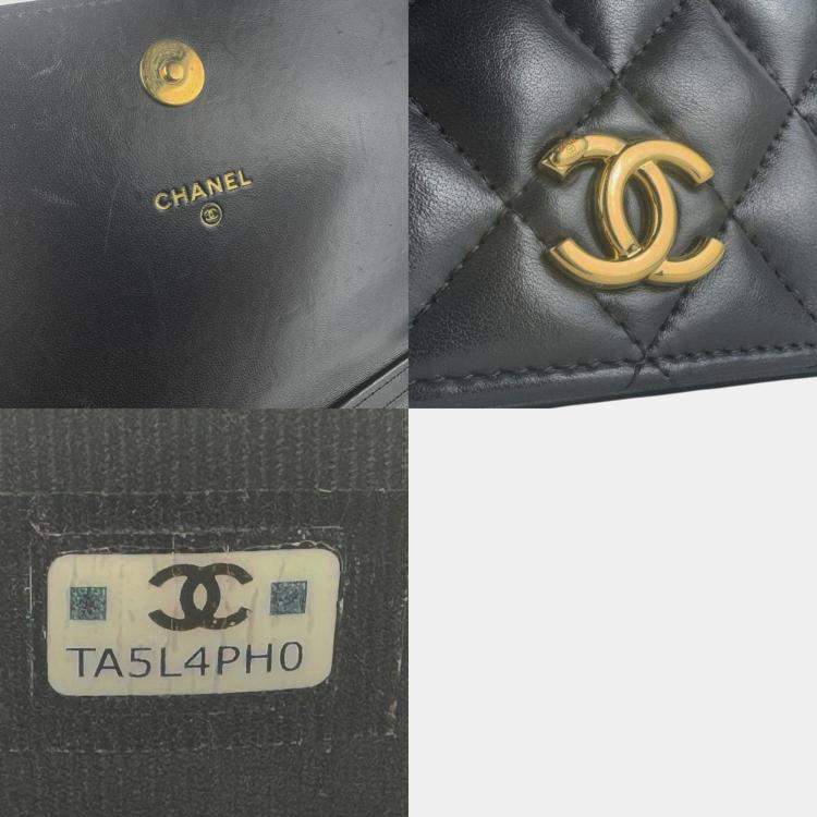 Pre Owned Chanel Chain Wallet Lambskin Black And Gold