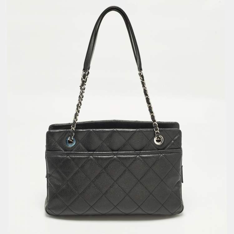 Pre Owned Chanel CC Timeless Black Caviar Quilted Leather Shopper Tote