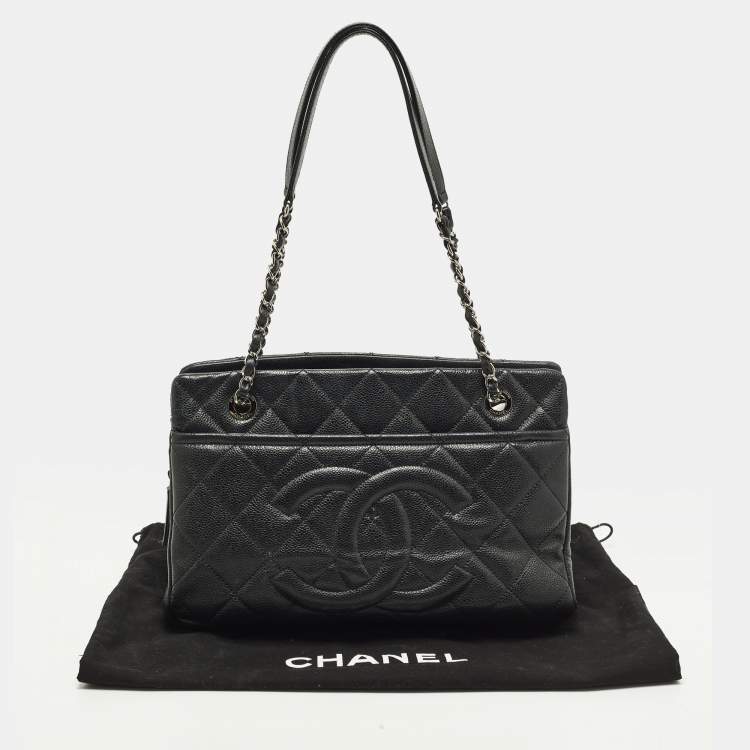 Pre Owned Chanel CC Timeless Black Caviar Quilted Leather Shopper Tote