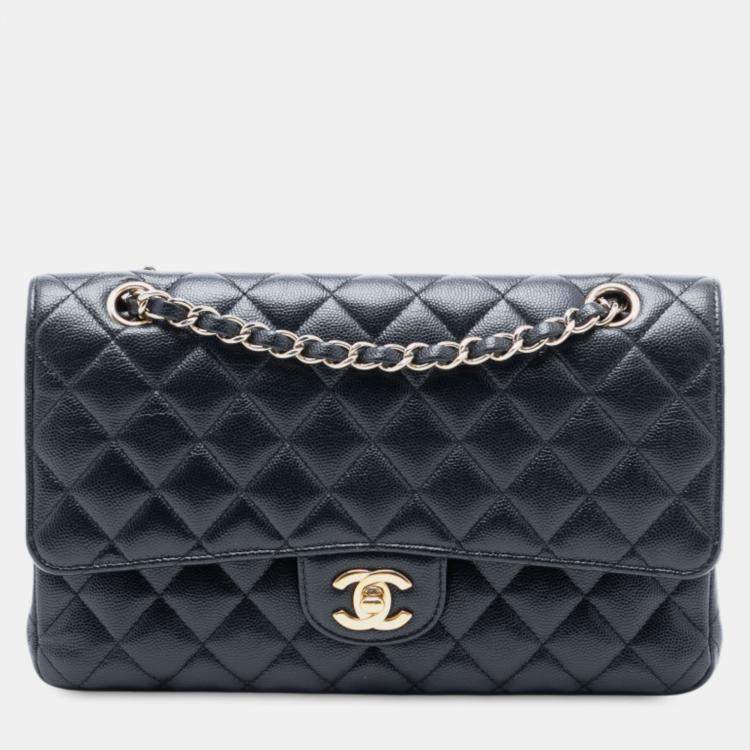 Pre Owned Chanel Blue Medium Classic Caviar Double Flap