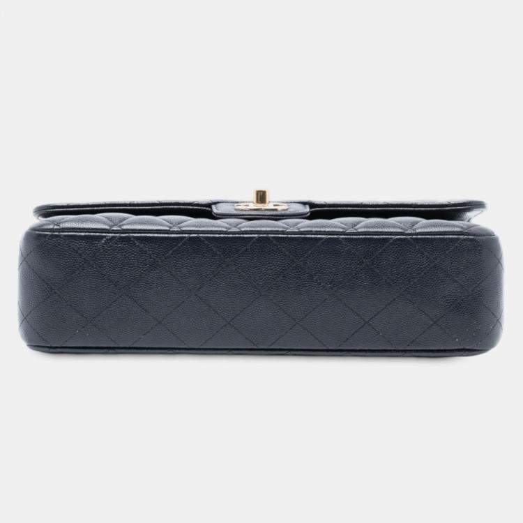 Pre Owned Chanel Blue Medium Classic Caviar Double Flap