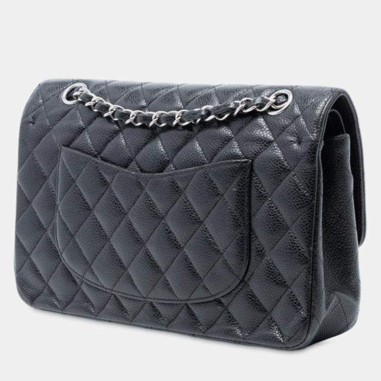 Pre Owned Chanel Black Medium Classic Caviar Double Flap