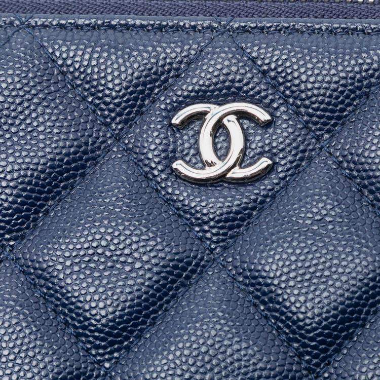 Pre Owned Chanel Blue Large Quilted Caviar O Case Clutch