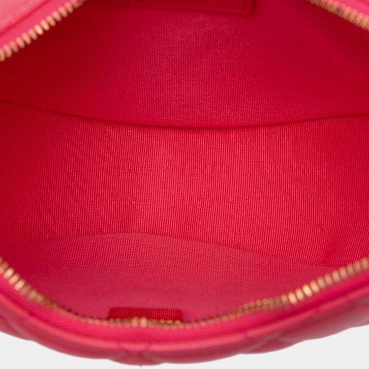 Pre Owned Chanel Pink Small Quilted Lambskin Chain Around Hook Hobo Bag